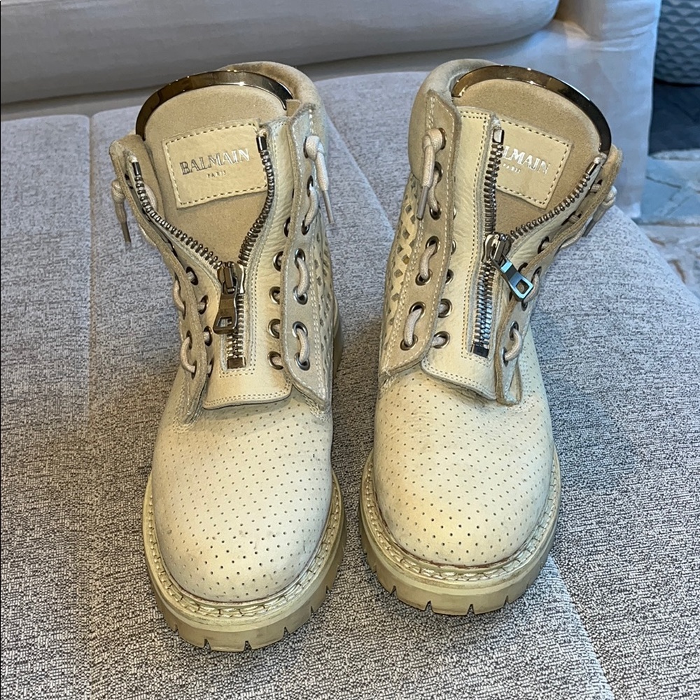 Balmain Beige Perforated Leather Boots